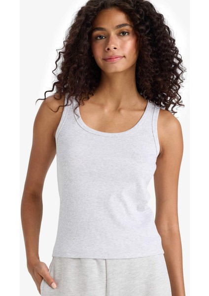 Regular Fit Yuvarlak Yaka Kolsuz Ribana Pijama Üstü-Fall in Love F0110AX25SM