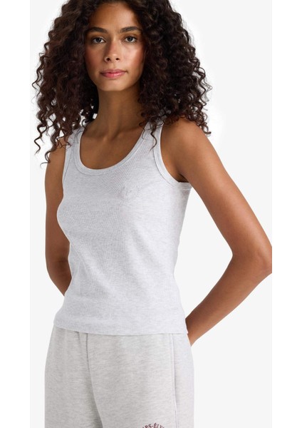 Regular Fit Yuvarlak Yaka Kolsuz Ribana Pijama Üstü-Fall in Love F0110AX25SM