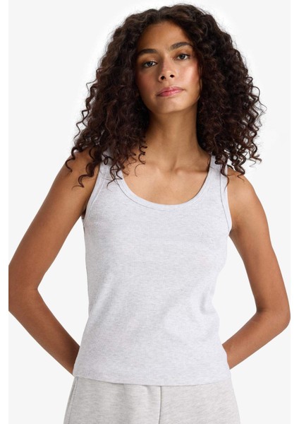 Regular Fit Yuvarlak Yaka Kolsuz Ribana Pijama Üstü-Fall in Love F0110AX25SM