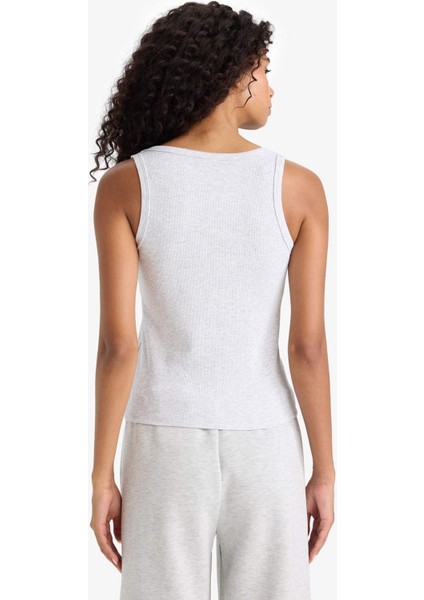 Regular Fit Yuvarlak Yaka Kolsuz Ribana Pijama Üstü-Fall in Love F0110AX25SM