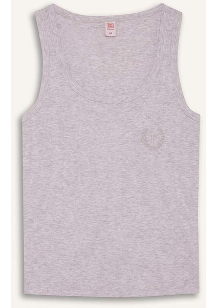 Regular Fit Yuvarlak Yaka Kolsuz Ribana Pijama Üstü-Fall in Love F0110AX25SM