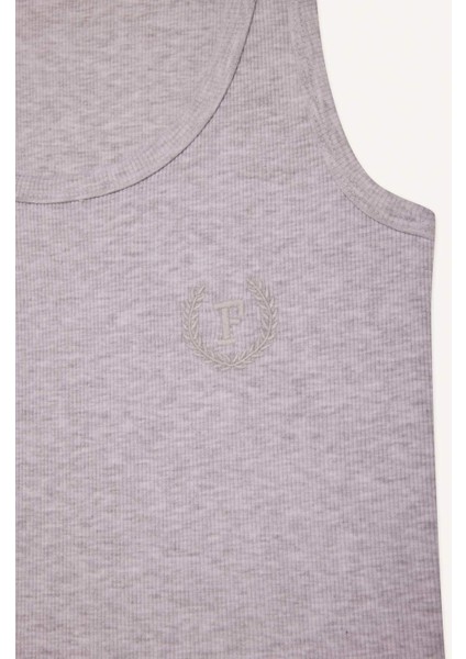 Regular Fit Yuvarlak Yaka Kolsuz Ribana Pijama Üstü-Fall in Love F0110AX25SM