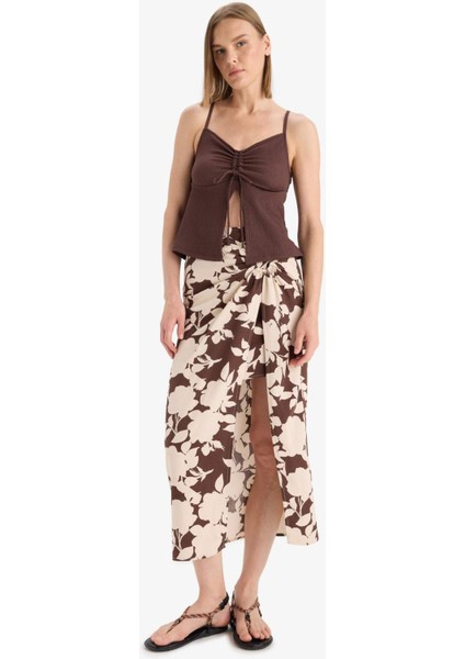 A Form Çiçekli Normal Bel Keten Karışımlı Maxi Etek C8233AX25SP