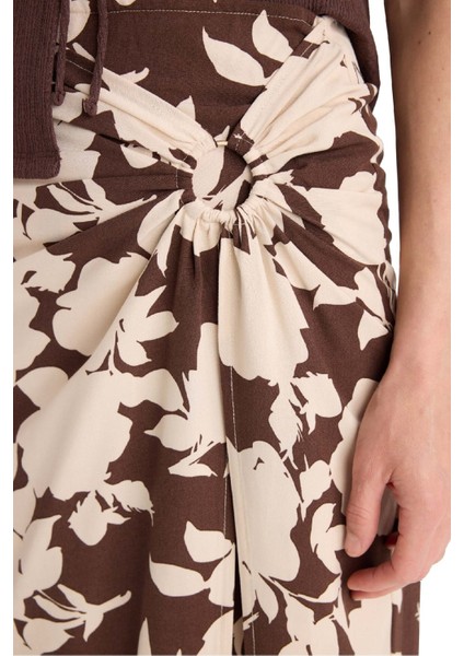 A Form Çiçekli Normal Bel Keten Karışımlı Maxi Etek C8233AX25SP