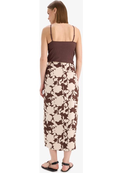 A Form Çiçekli Normal Bel Keten Karışımlı Maxi Etek C8233AX25SP