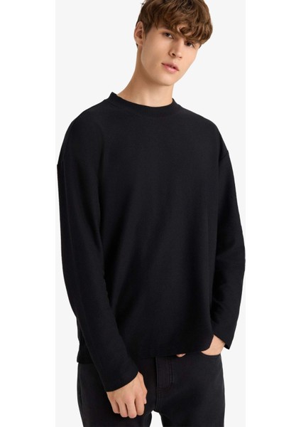 Boxy Fit Rahat Kesim Bisiklet Yaka Yumuşak Kumaş Basic Düz Sweatshirt F4642AX25AU