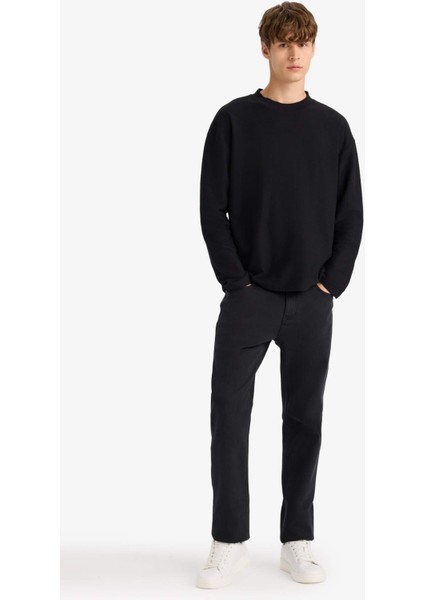 Boxy Fit Rahat Kesim Bisiklet Yaka Yumuşak Kumaş Basic Düz Sweatshirt F4642AX25AU