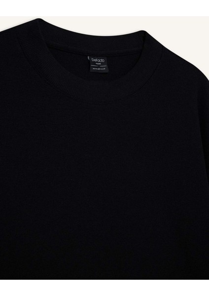 Boxy Fit Rahat Kesim Bisiklet Yaka Yumuşak Kumaş Basic Düz Sweatshirt F4642AX25AU