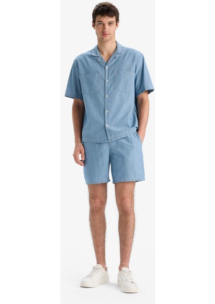 %100 Pamuk Yazlık Beli Lastikli Relax Fit Rahat Jean Bermuda Şort F5594AX25SM