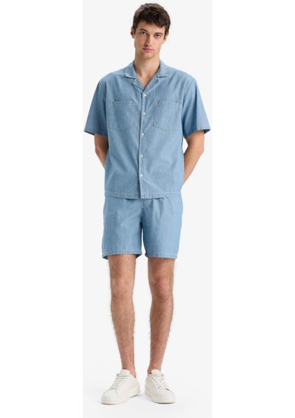 %100 Pamuk Yazlık Beli Lastikli Relax Fit Rahat Jean Bermuda Şort F5594AX25SM