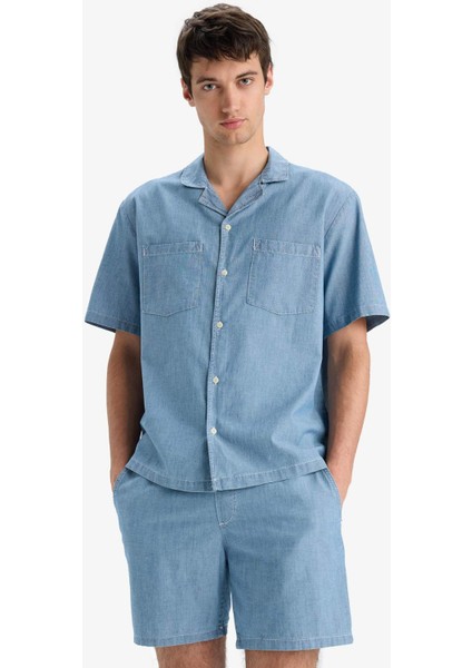 %100 Pamuk Yazlık Beli Lastikli Relax Fit Rahat Jean Bermuda Şort F5594AX25SM