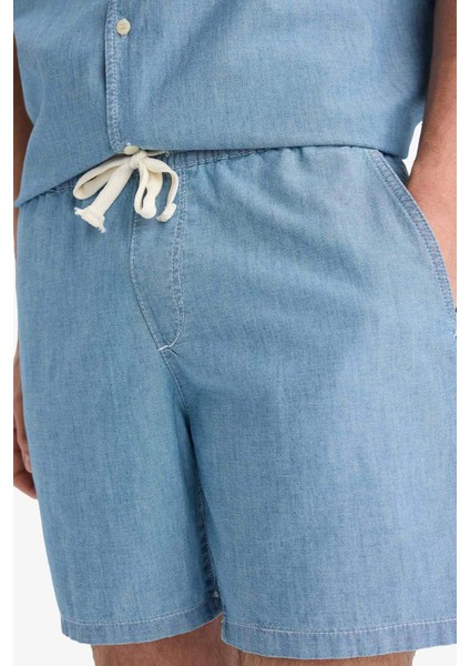 %100 Pamuk Yazlık Beli Lastikli Relax Fit Rahat Jean Bermuda Şort F5594AX25SM