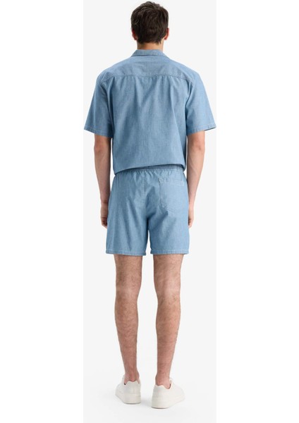 %100 Pamuk Yazlık Beli Lastikli Relax Fit Rahat Jean Bermuda Şort F5594AX25SM