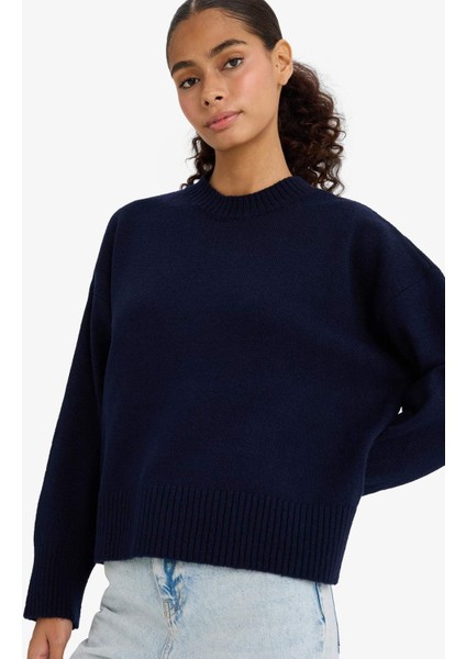 Oversize Geniş Kalıp Bisiklet Yaka Triko Kazak F3895AX25WN