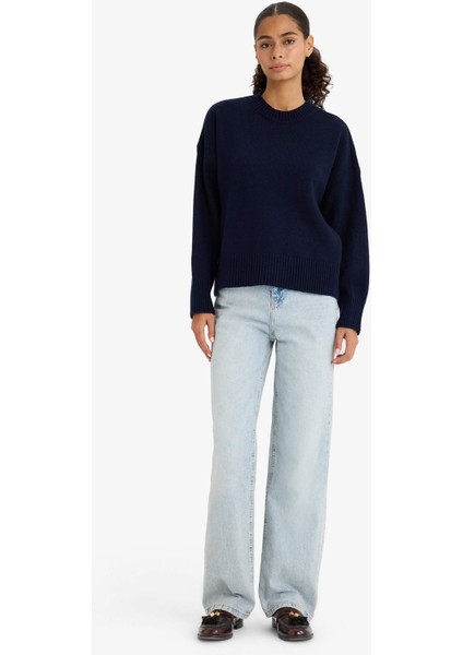 Oversize Geniş Kalıp Bisiklet Yaka Triko Kazak F3895AX25WN