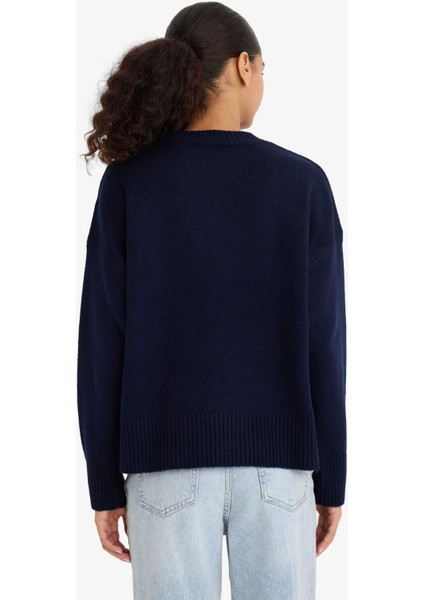 Oversize Geniş Kalıp Bisiklet Yaka Triko Kazak F3895AX25WN