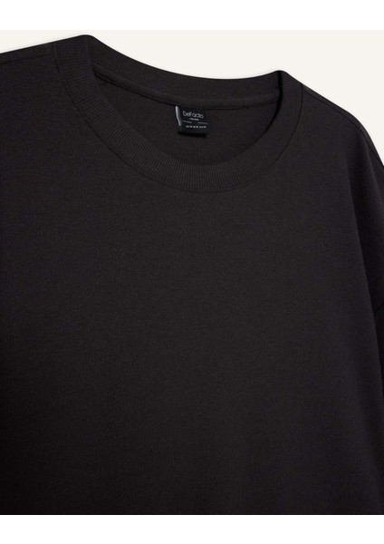 Boxy Fit Rahat Kesim Bisiklet Yaka Pamuklu Uzun Kollu Tişört E8437AX25AU