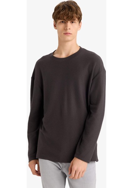 Boxy Fit Rahat Kesim Bisiklet Yaka Yumuşak Kumaş Basic Düz Sweatshirt F4642AX25AU