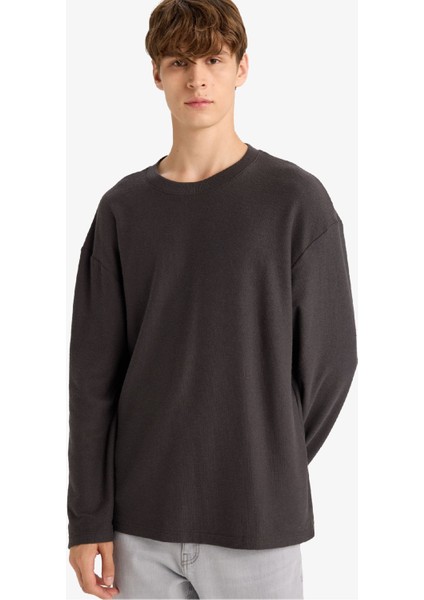Boxy Fit Rahat Kesim Bisiklet Yaka Yumuşak Kumaş Basic Düz Sweatshirt F4642AX25AU