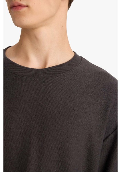 Boxy Fit Rahat Kesim Bisiklet Yaka Yumuşak Kumaş Basic Düz Sweatshirt F4642AX25AU