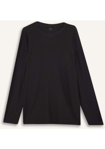 Boxy Fit Rahat Kesim Bisiklet Yaka Yumuşak Kumaş Basic Düz Sweatshirt F4642AX25AU