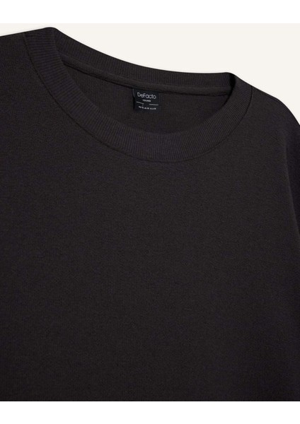 Boxy Fit Rahat Kesim Bisiklet Yaka Yumuşak Kumaş Basic Düz Sweatshirt F4642AX25AU