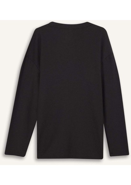 Boxy Fit Rahat Kesim Bisiklet Yaka Yumuşak Kumaş Basic Düz Sweatshirt F4642AX25AU
