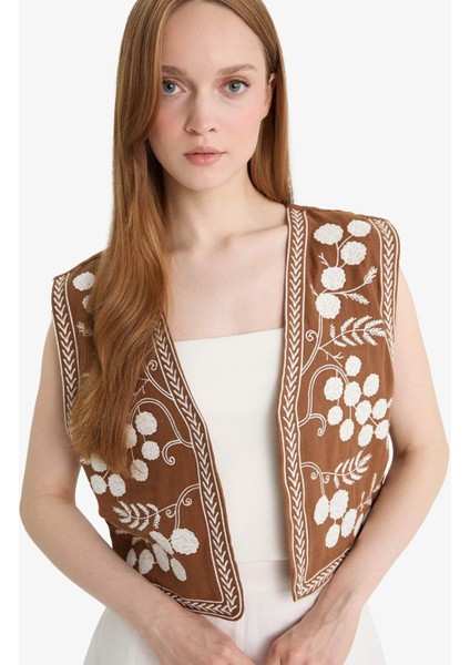 V Yaka Desenli Müslin Yelek D4392AX25SM