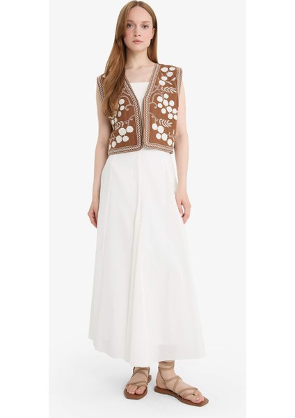 V Yaka Desenli Müslin Yelek D4392AX25SM