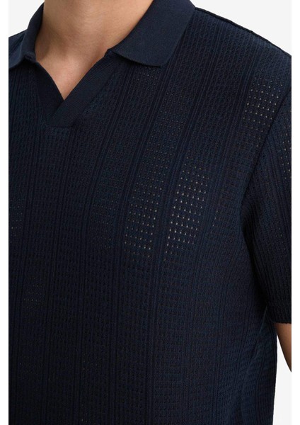 Triko Görünümlü Polo Yaka Delikli Kısa Kollu Tişört F4318AX25AU