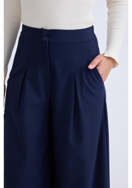 Iki Düğme Beli Lastikli Pileli Pantolon modelleri