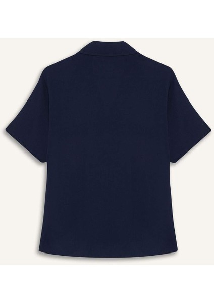 Regular Fit Kaçık Yaka Krinkıl Viskon Kısa Kollu Gömlek F5835AX25SM