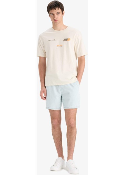 %100 Pamuk Initial D Boxy Fit Bisiklet Yaka Sırt Baskılı Kısa Kollu Tişört F2877AX25SM