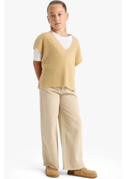 Kız Çocuk Oversize Geniş Kalıp V Yaka Triko Süveter F2625A825AU