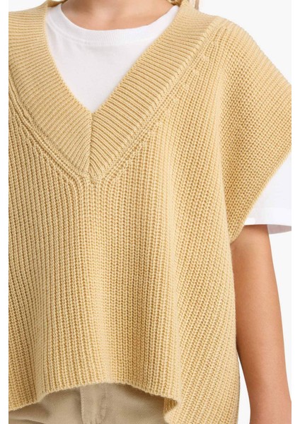 Kız Çocuk Oversize Geniş Kalıp V Yaka Triko Süveter F2625A825AU