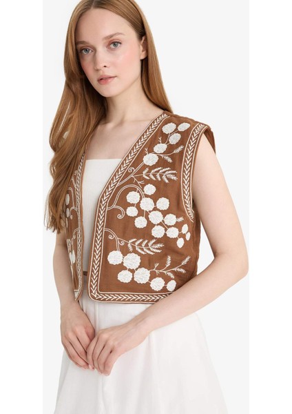 V Yaka Desenli Müslin Yelek D4392AX25SM