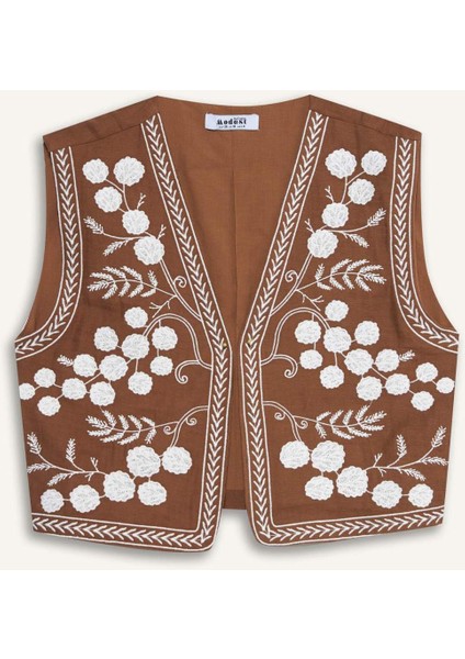 V Yaka Desenli Müslin Yelek D4392AX25SM