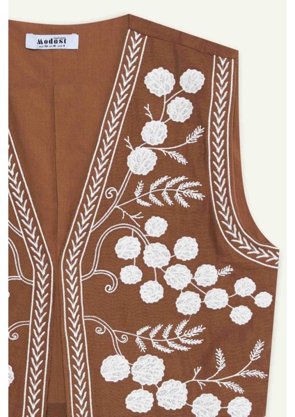 V Yaka Desenli Müslin Yelek D4392AX25SM