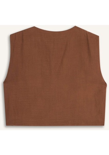 V Yaka Desenli Müslin Yelek D4392AX25SM