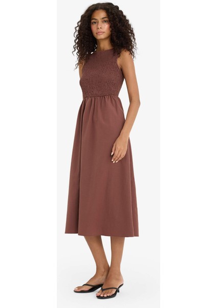 Bisiklet Yaka Terry Cotton Kolsuz Midi Elbise F5807AX25SM