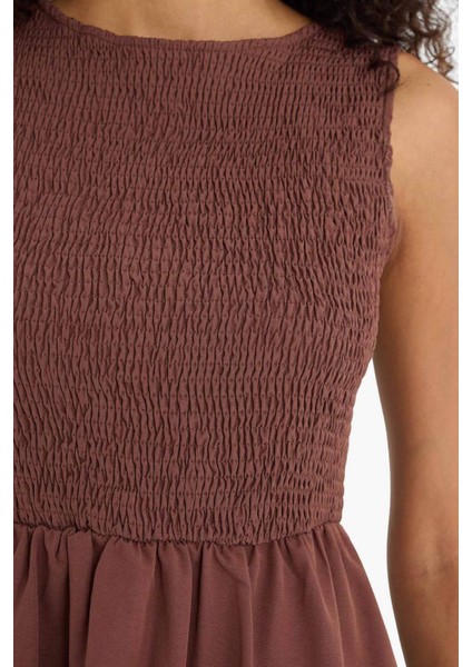 Bisiklet Yaka Terry Cotton Kolsuz Midi Elbise F5807AX25SM