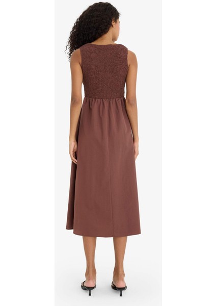 Bisiklet Yaka Terry Cotton Kolsuz Midi Elbise F5807AX25SM