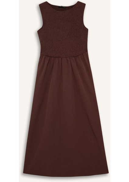 Bisiklet Yaka Terry Cotton Kolsuz Midi Elbise F5807AX25SM