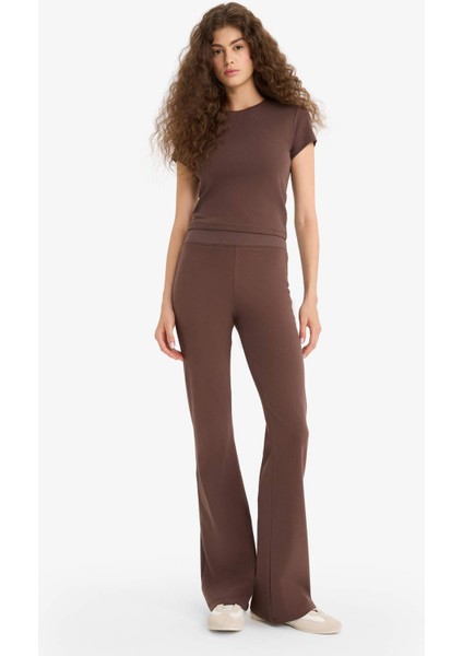 Fitted 2'li Ribana Takım Kısa Kollu Tişört İspanyol Paça Tayt F5586AX25SM