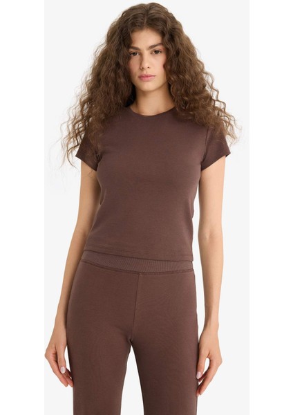 Fitted 2'li Ribana Takım Kısa Kollu Tişört İspanyol Paça Tayt F5586AX25SM