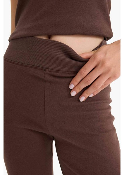 Fitted 2'li Ribana Takım Kısa Kollu Tişört İspanyol Paça Tayt F5586AX25SM