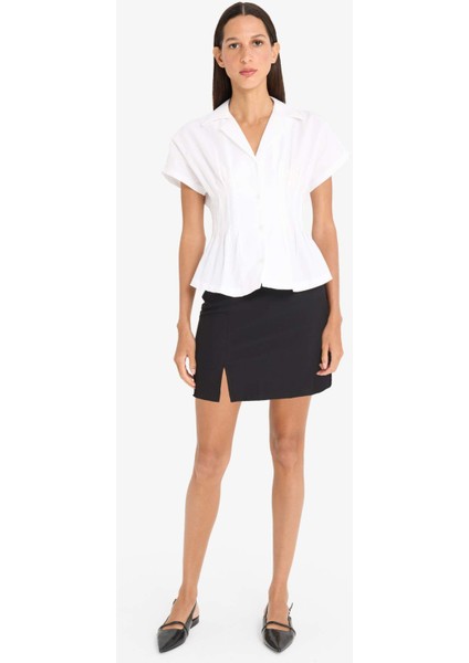 Fitted Poplin Kısa Kollu Beyaz Gömlek F5892AX25SM