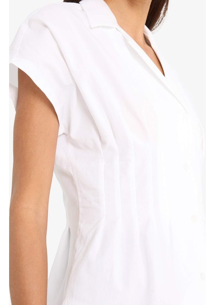 Fitted Poplin Kısa Kollu Beyaz Gömlek F5892AX25SM