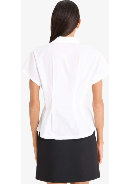 Fitted Poplin Kısa Kollu Beyaz Gömlek F5892AX25SM