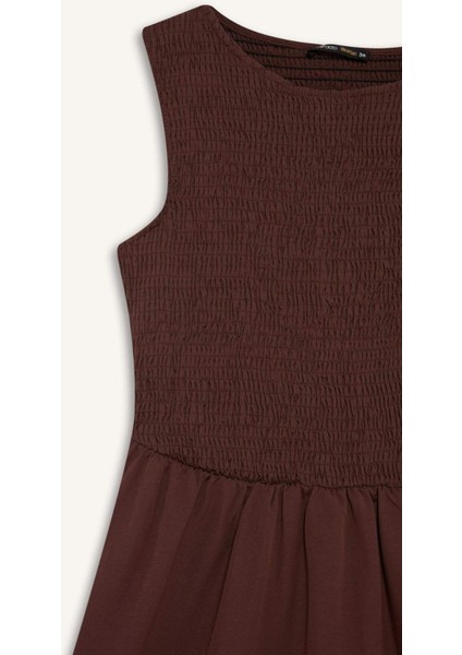 Bisiklet Yaka Terry Cotton Kolsuz Midi Elbise F5807AX25SM